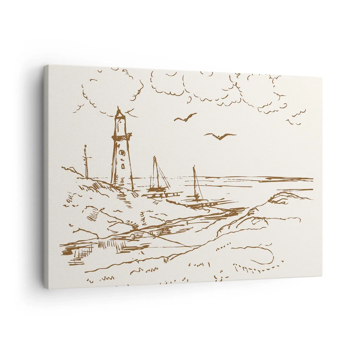Canvas picture - Sketch of a lighthouse overlooking the sea - 70x50cm - Outline of a Summer Postcard - Modern wall decoration for the living room and bedroom ARTTOR