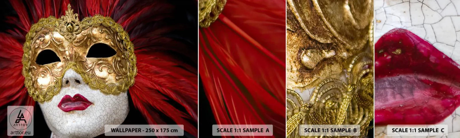 Photo Wallpaper Sample Self-Adhesive Deluxe Sticker - Promise Of Carnival Adventure - Venetian mask, Piece, Venice - 100x30 cm