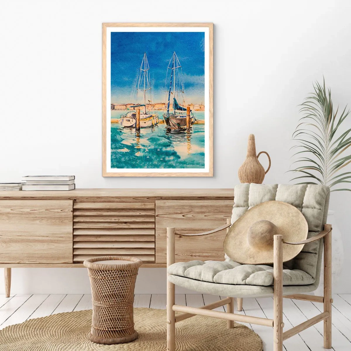 Poster in light oak frame - Sunny Lagoon - 50x70 cm