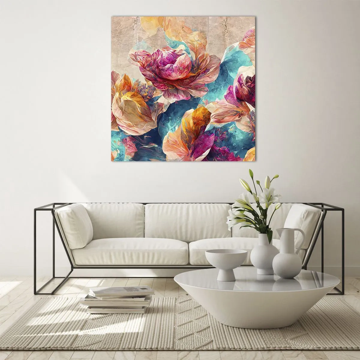 Glass picture - Colourful Splendour of a Bouquet - 70x70 cm