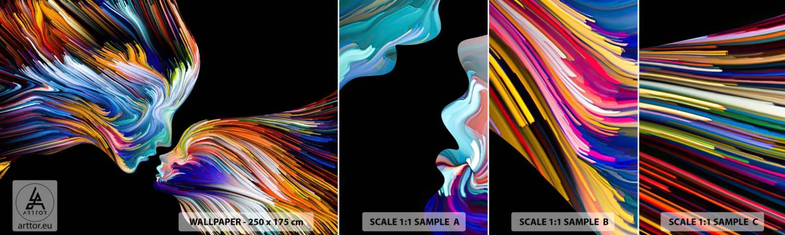 Photo Wallpaper Sample Self-Adhesive Deluxe Sticker - Fusion of Energy and Light - Abstraction, Woman's Face, Piece - 100x30 cm