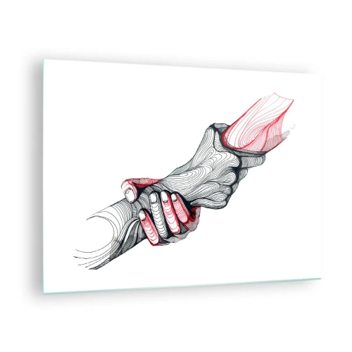 Glass picture - Abstract drawing of two hands in a handshake - 70x50cm - You Are in Good Hands - Modern wall decoration for the living room and bedroom ARTTOR