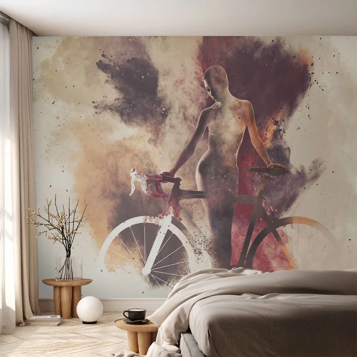 Self-Adhesive Photo Wallpaper Deluxe Sticker - Marble Sculpted Biker's Soul - Abstraction, Woman, Bicycle - 250x175 cm