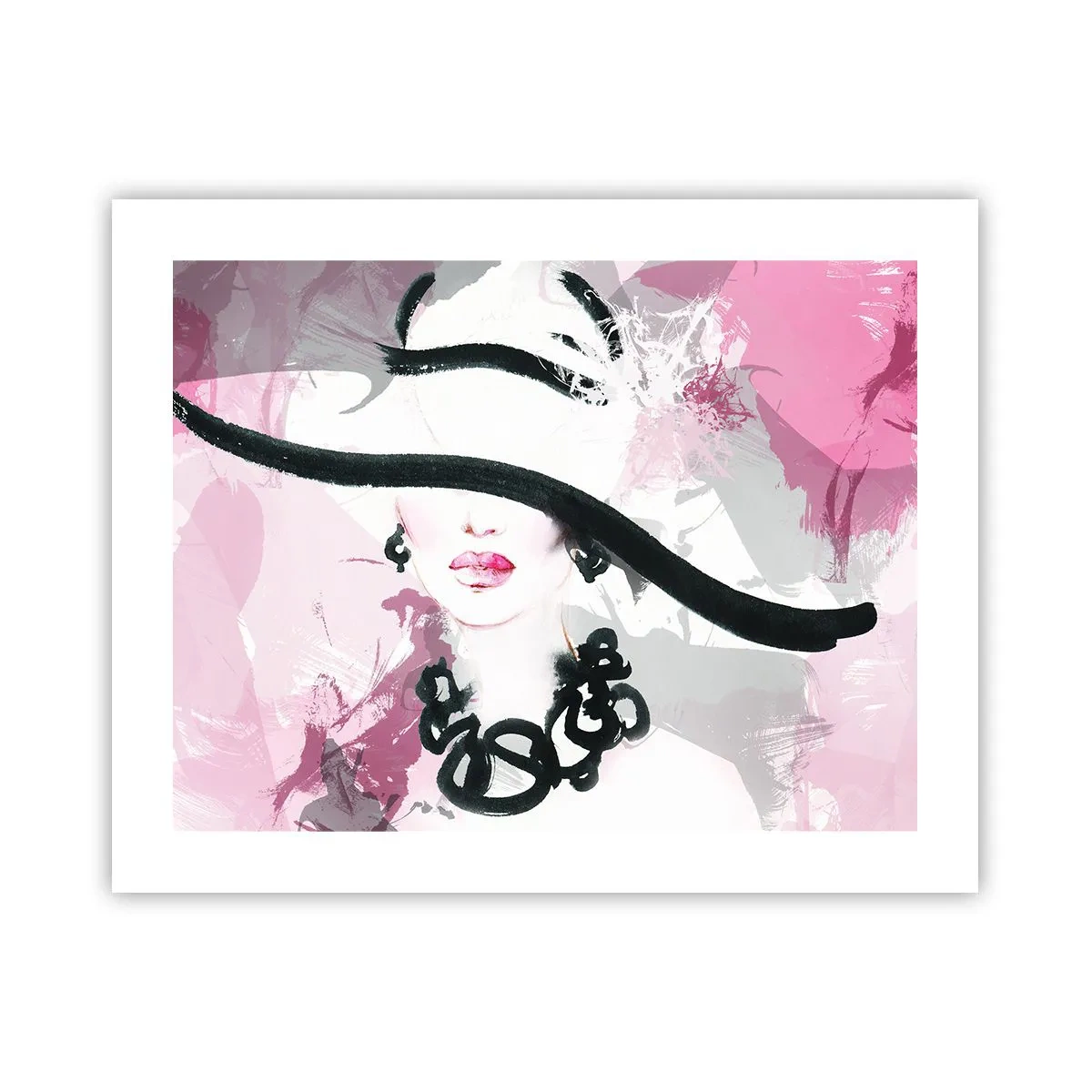 Poster - Portrait of a Lady in Black and Pink - 50x40 cm