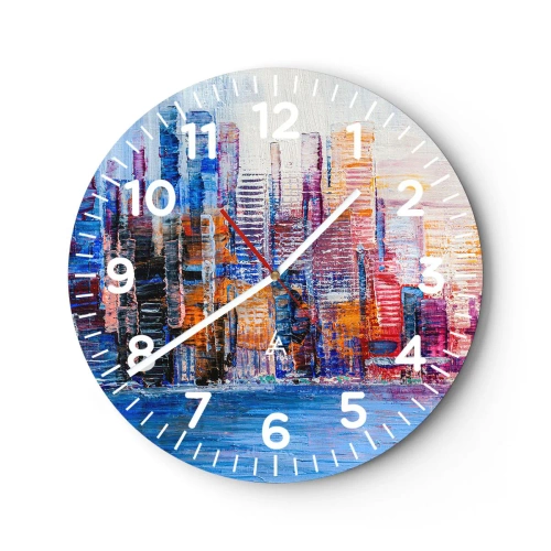 Wall clock - Clock on glass - Joyful Metropolis - 30x30 cm