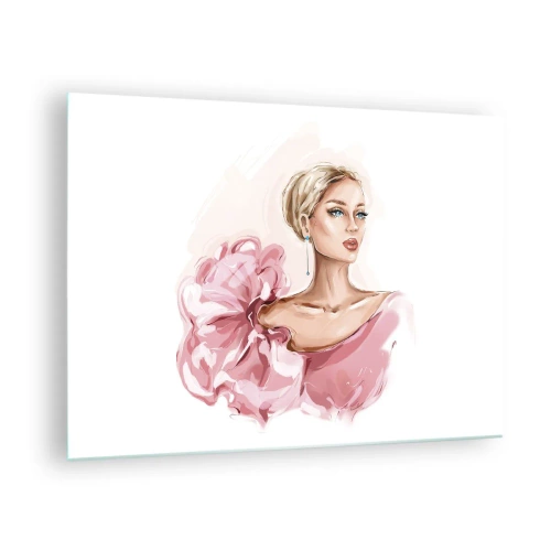 Glass picture - Stylized portrait of a woman in a pink dress - 70x50cm - Like a Painitng - Modern wall decoration for the living room and bedroom ARTTOR