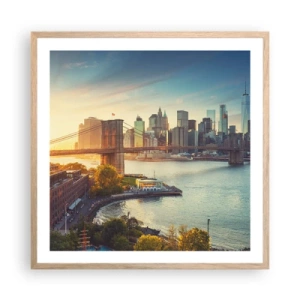 Poster in light oak frame - Big City Dawn - 60x60 cm