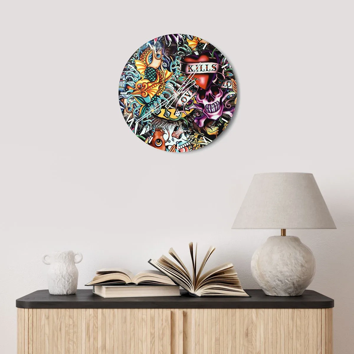 Wall clock - Clock on glass - Dream of a Tattoo Artist - 40x40 cm