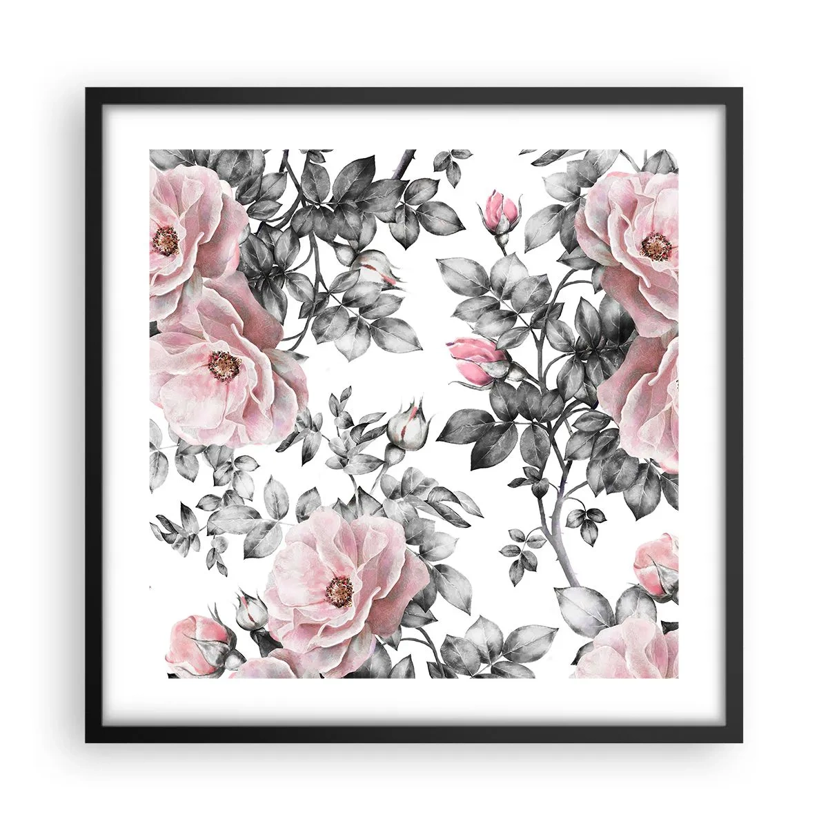 Poster in black frame - Getting Lost in Rose Flowers - 50x50 cm
