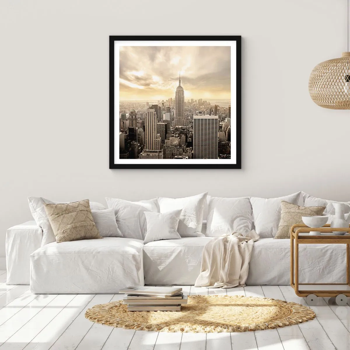 Poster in black frame - New York Woven in Grey - 40x40 cm