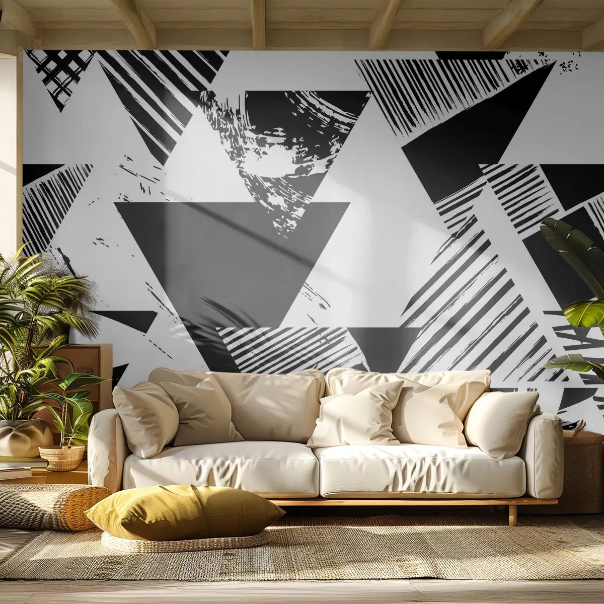 Photo Wallpaper Premium Sand - Rain of Triangles - Abstraction, Graphics, Black and white - 350x256 cm