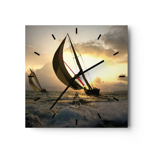 Wall clock - Clock on glass - With and against the Wind - 40x40 cm