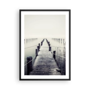Poster in black frame - A wooden bridge leading into a misty expanse of water - 50x70cm - Immerse Yourself in Peace - Modern wall decoration for the living room and bedroom ARTTOR