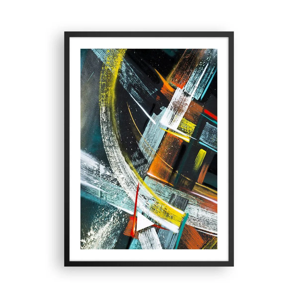 Poster in black frame - Abstraction in intense colors with geometric forms - 50x70cm - Energy of Movement - Modern wall decoration for the living room and bedroom ARTTOR