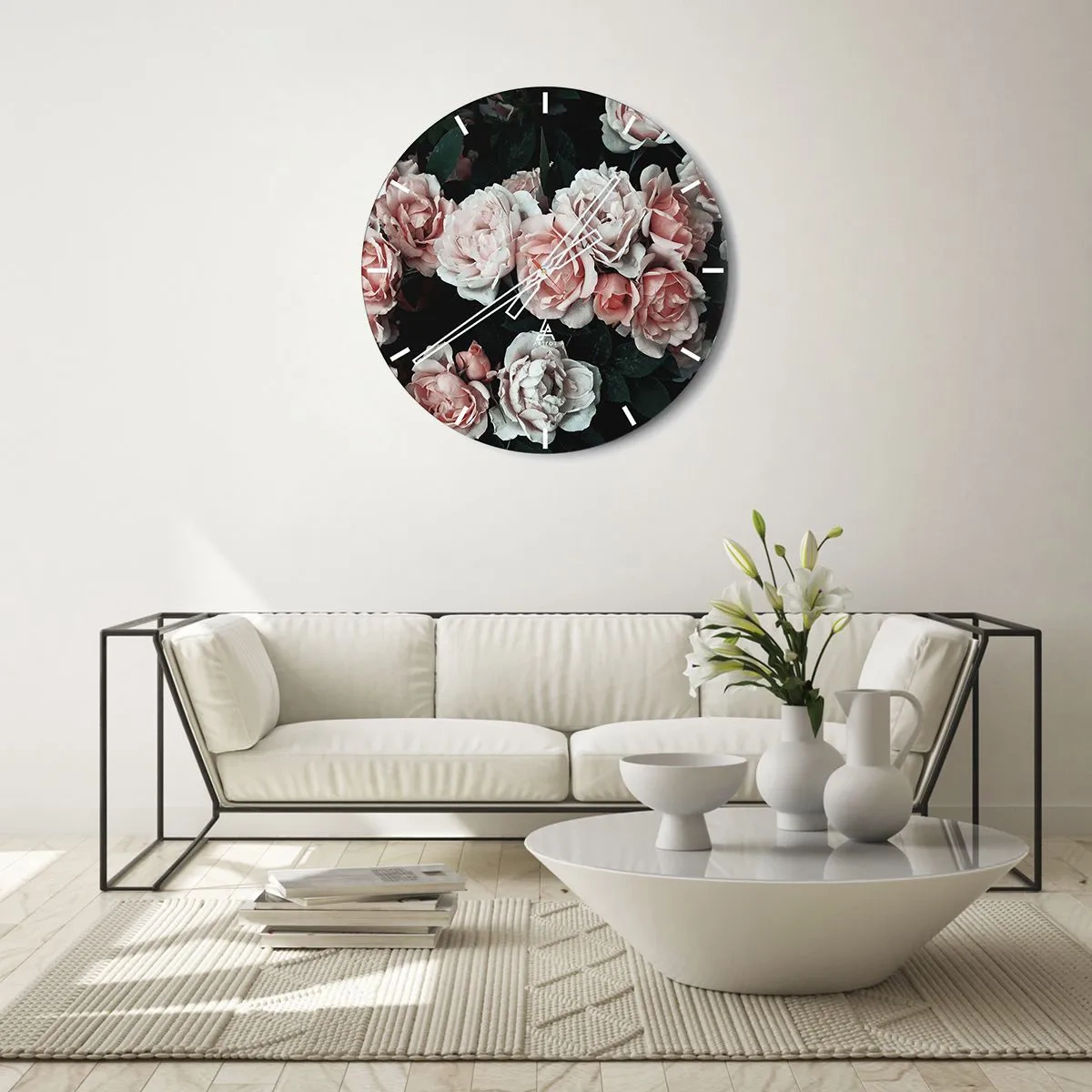 Wall clock - Clock on glass - Rose Ensemble - 30x30 cm