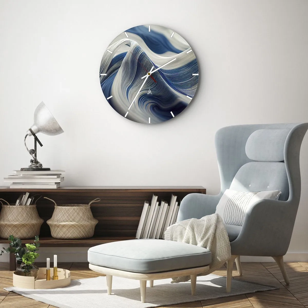 Wall clock - Clock on glass - Fluidity of Blue and White - 40x40 cm