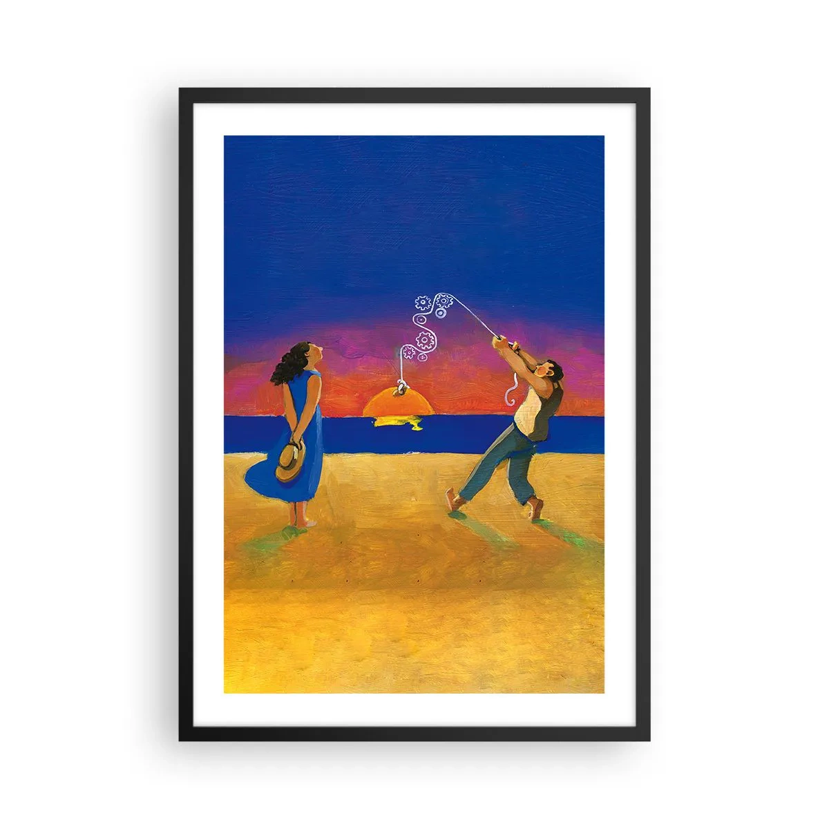 Poster in black frame - Figures on the beach during sunset - 50x70cm - More than a Star from the Sky - Modern wall decoration for the living room and bedroom ARTTOR