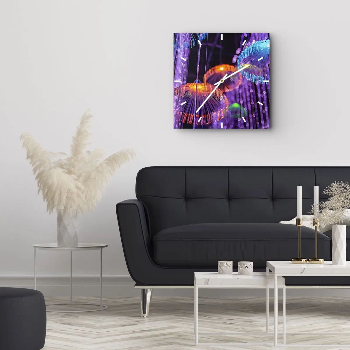 Wall clock - Clock on glass - Light Fountain - 40x40 cm