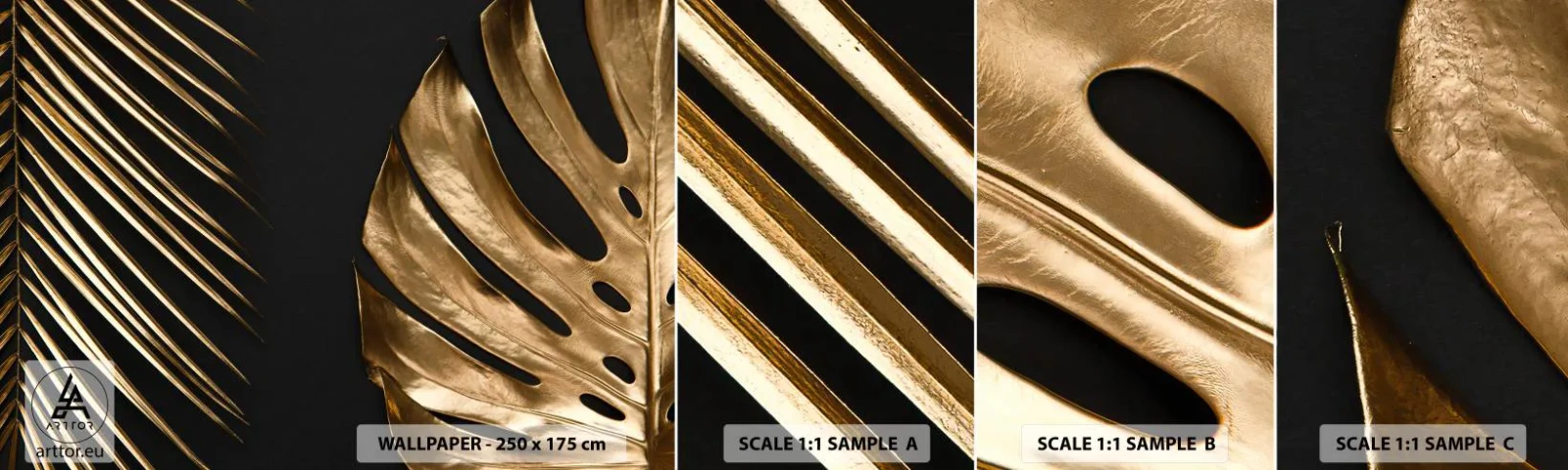 Photo Wallpaper Sample Standard Eco - Different but Equally Exepnsive - Palm Leaf, Monstera leaf, Abstraction - 100x30 cm