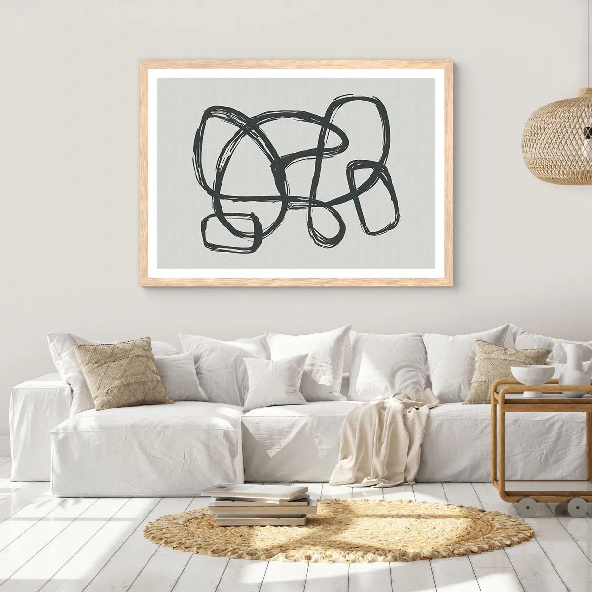 Poster in light oak frame - Abstract in Loops - 70x50 cm