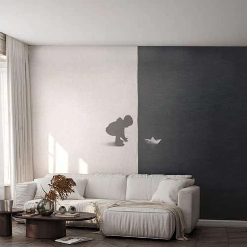 Photo Wallpaper Premium Canvas - Big Voyage - Kid, Black and white, Water - 250x175 cm