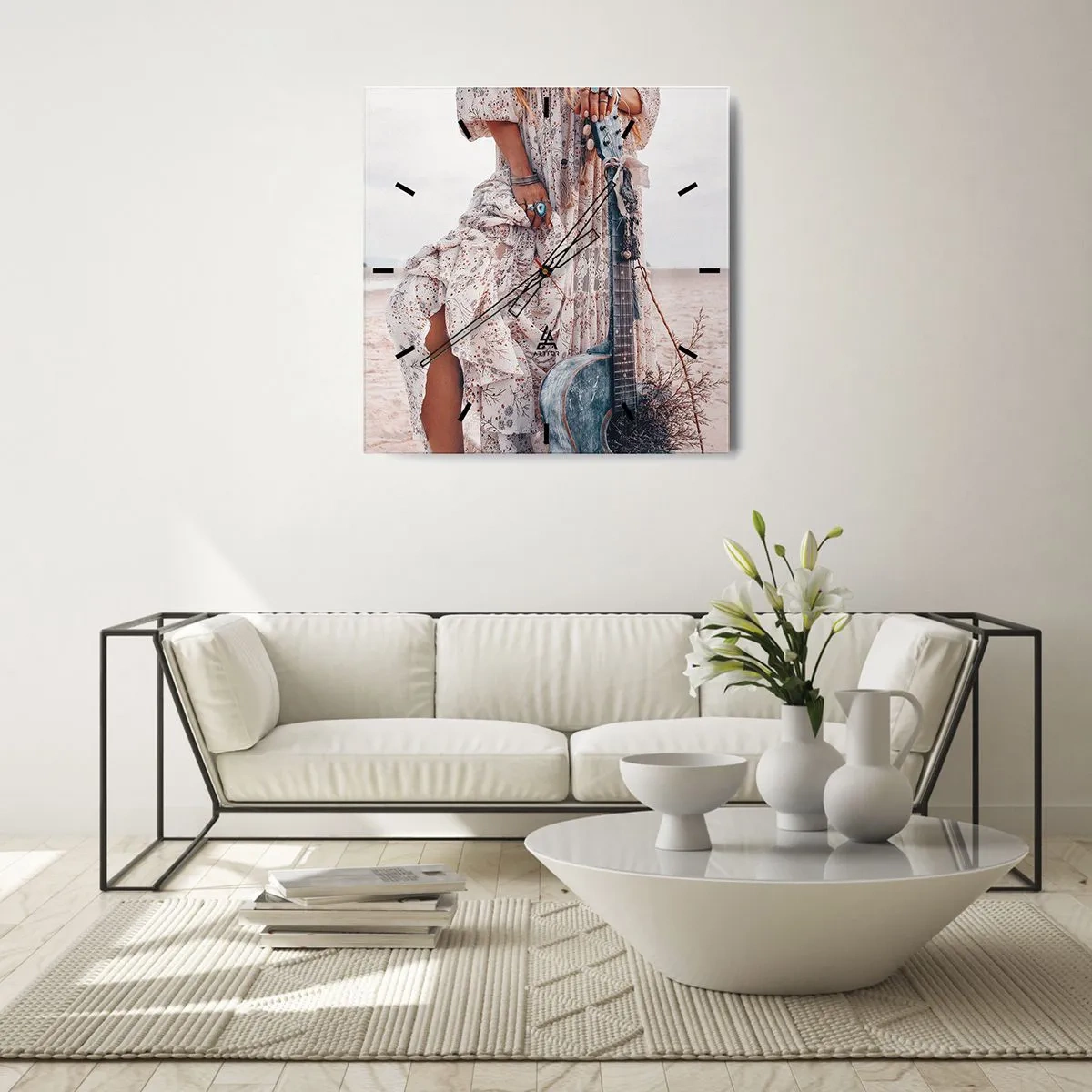 Wall clock - Clock on glass - Flower Chidlren on their Way - 40x40 cm