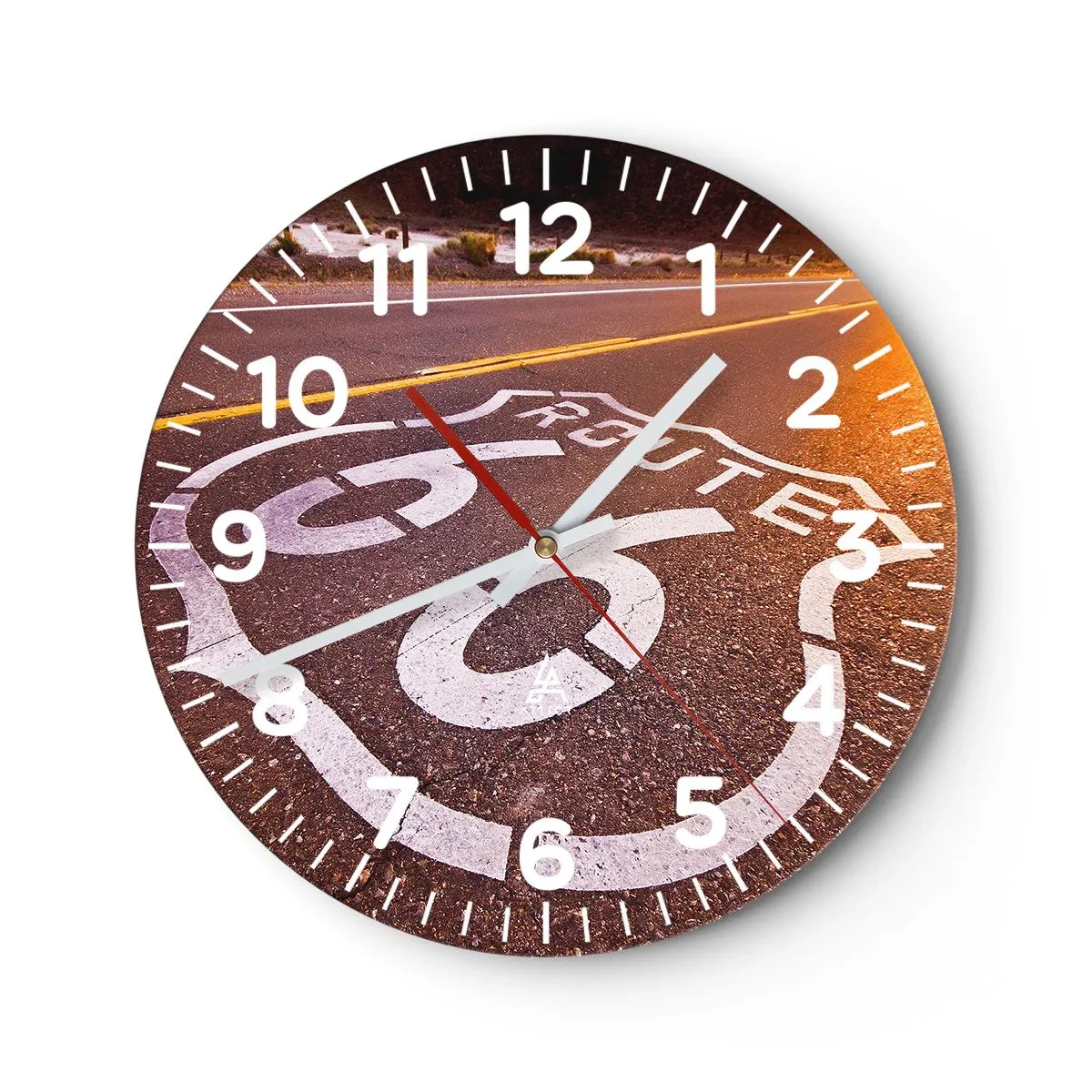 Wall clock - Clock on glass - Famous Route 66 - 30x30 cm