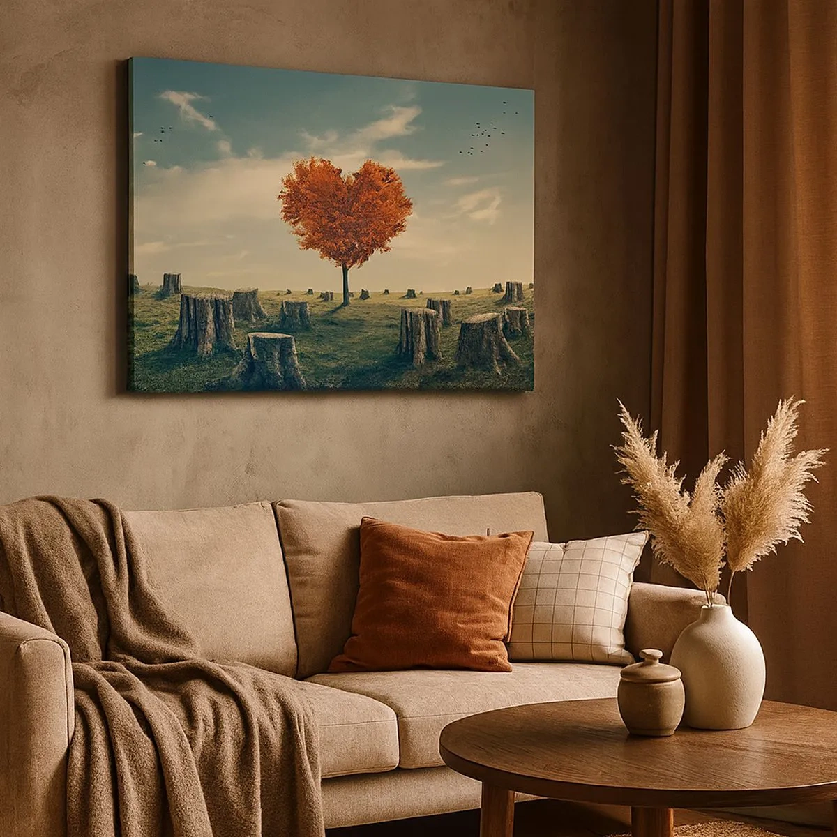 Canvas picture - A heart-shaped tree in a field of stumps, a symbol of hope - 70x50cm - There Is Still Hope - Modern wall decoration for the living room and bedroom ARTTOR