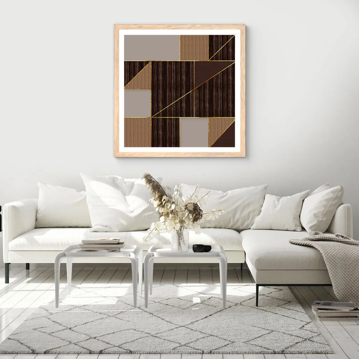 Poster in light oak frame - Mosaic of Brown and Gold - 60x60 cm