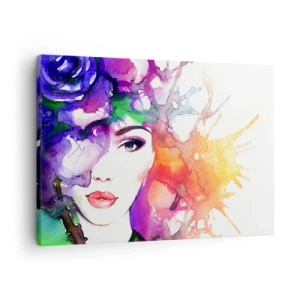 Canvas picture - Portrait of a woman in watercolor colors with abstract spots - 70x50cm - With Head in the Clouds - Modern wall decoration for the living room and bedroom ARTTOR