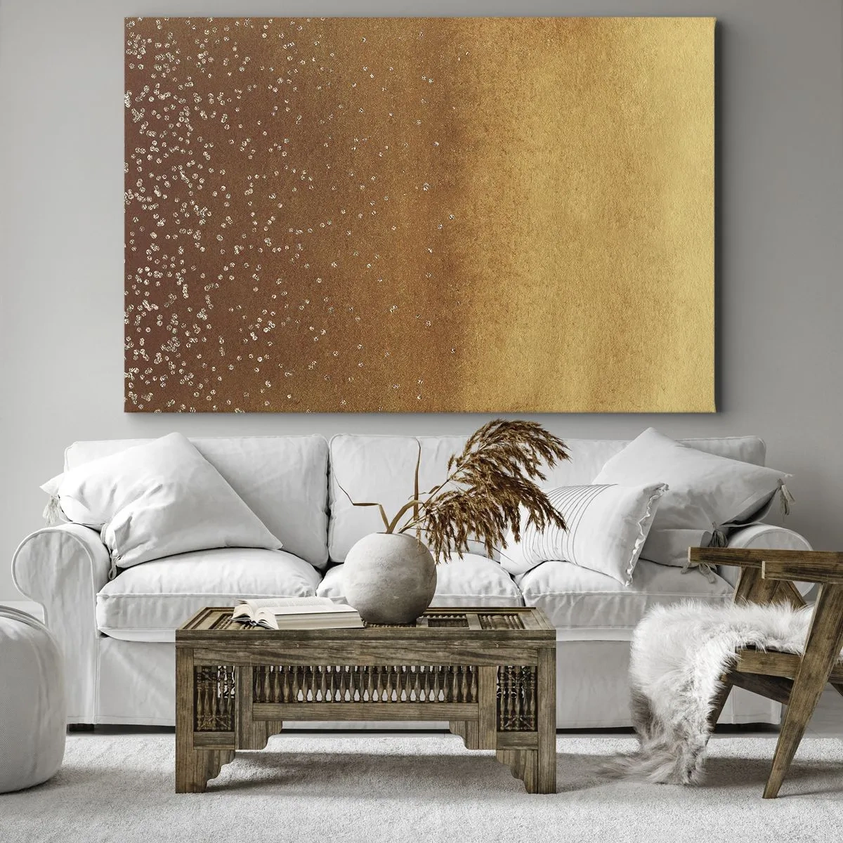 Canvas picture - A golden gradient with subtle shimmer and embellishment - 70x50cm - Tthe Birth of the Universe - Modern wall decoration for the living room and bedroom ARTTOR