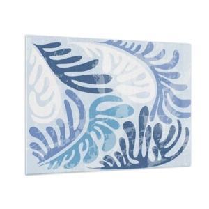 Glass picture - Decorative fern leaves in shades of blue on a light background - 70x50cm - Blue Ferns - Modern wall decoration for the living room and bedroom ARTTOR