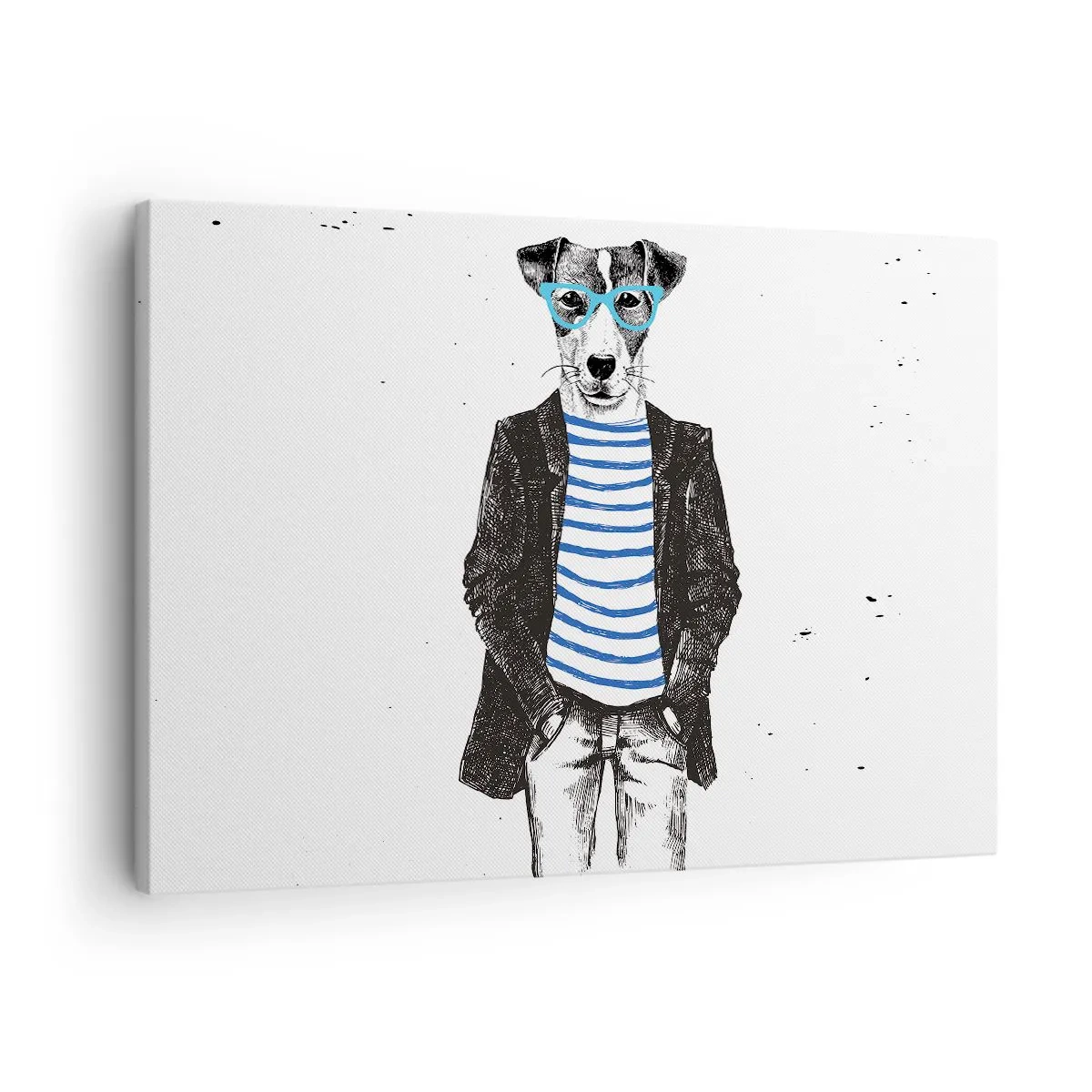 Canvas picture - Portrait of a dog wearing glasses and a sailor shirt in a humorous style - 70x50cm - Gentleman Dog - Modern wall decoration for the living room and bedroom ARTTOR