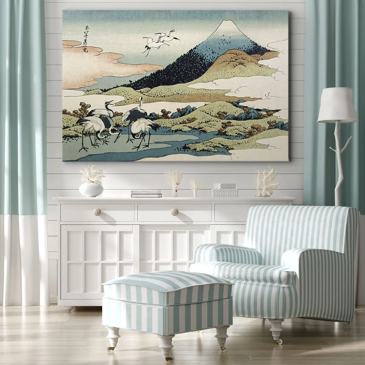 Canvas picture - Traditional Japanese graphics with mountains and cranes - 70x50cm - In a Japanese Spirit - Modern wall decoration for the living room and bedroom ARTTOR