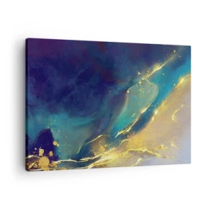 Canvas picture - Abstract composition in shades of blue and gold on canvas - 70x50cm - Golden Flood - Modern wall decoration for the living room and bedroom ARTTOR