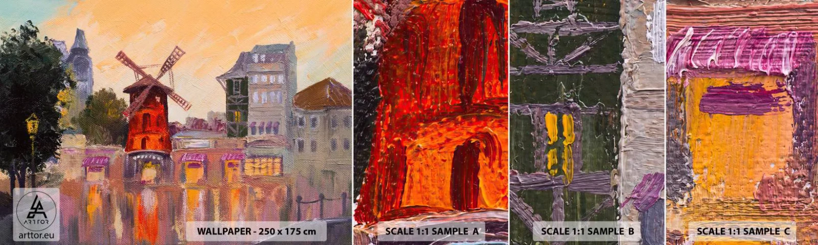 Photo Wallpaper Sample Self-Adhesive Deluxe Sticker - Icons of Paris - Moulin Rouge - Paris, Fan, Moulin Rouge - 100x30 cm