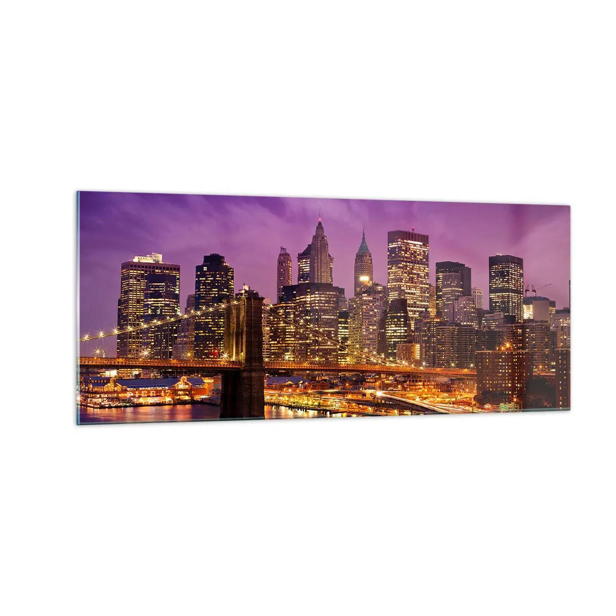 Glass picture - Violet and Gold Manhattan - 100x40 cm