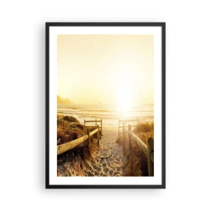 Poster in black frame - The path to the beach illuminated by the rays of the setting sun - 50x70cm - Through the Dune, Towards the Sun - Modern wall decoration for the living room and bedroom ARTTOR