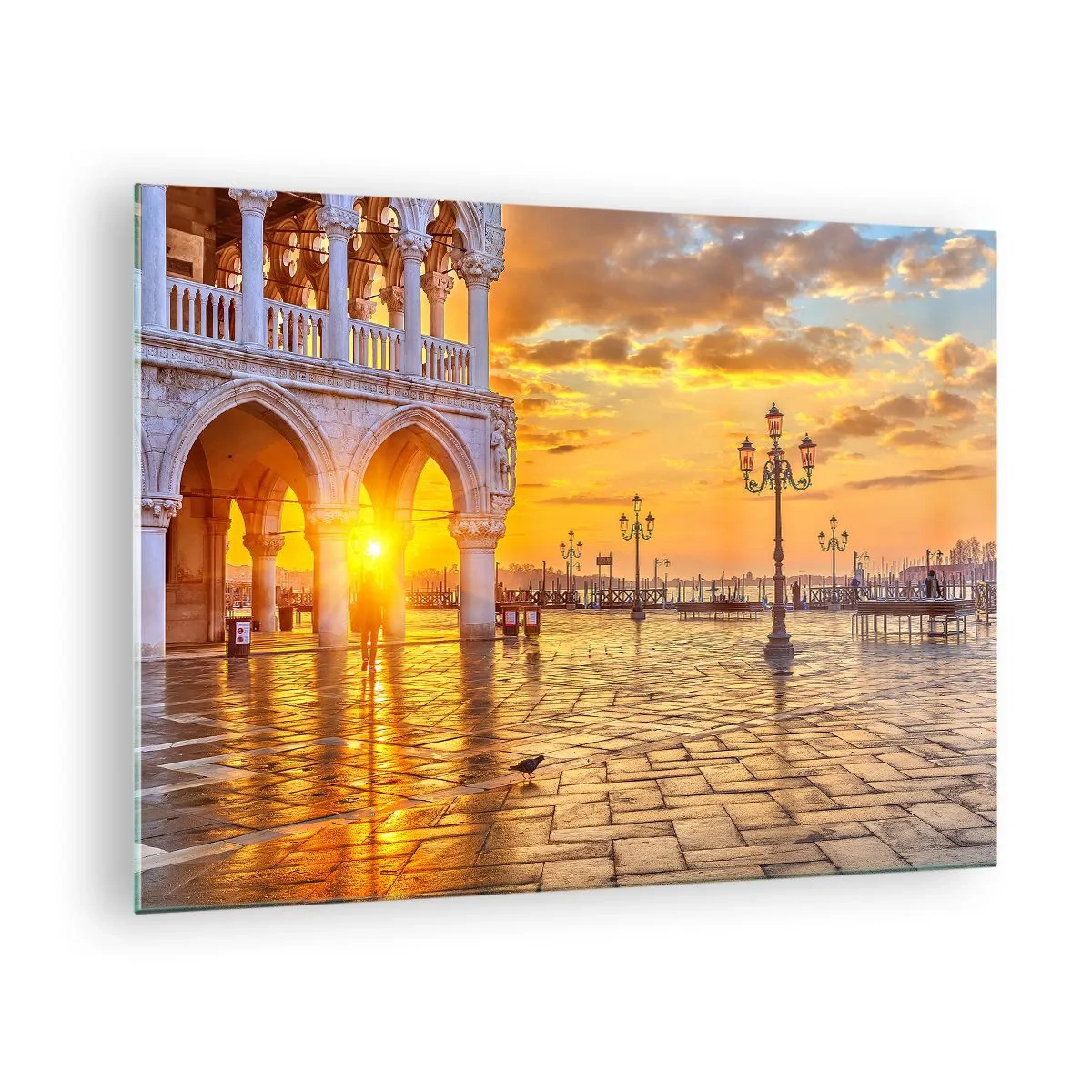 Glass picture - Sunrise over the arcades and square - 70x50cm - Where Is Everybody? - Modern wall decoration for the living room and bedroom ARTTOR