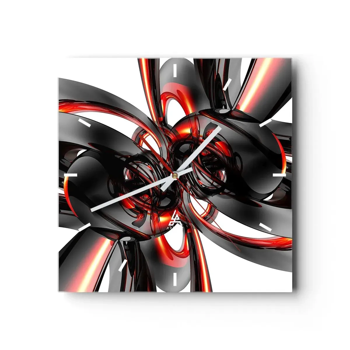 Wall clock - Clock on glass - Movement in Graphite and Red - 40x40 cm
