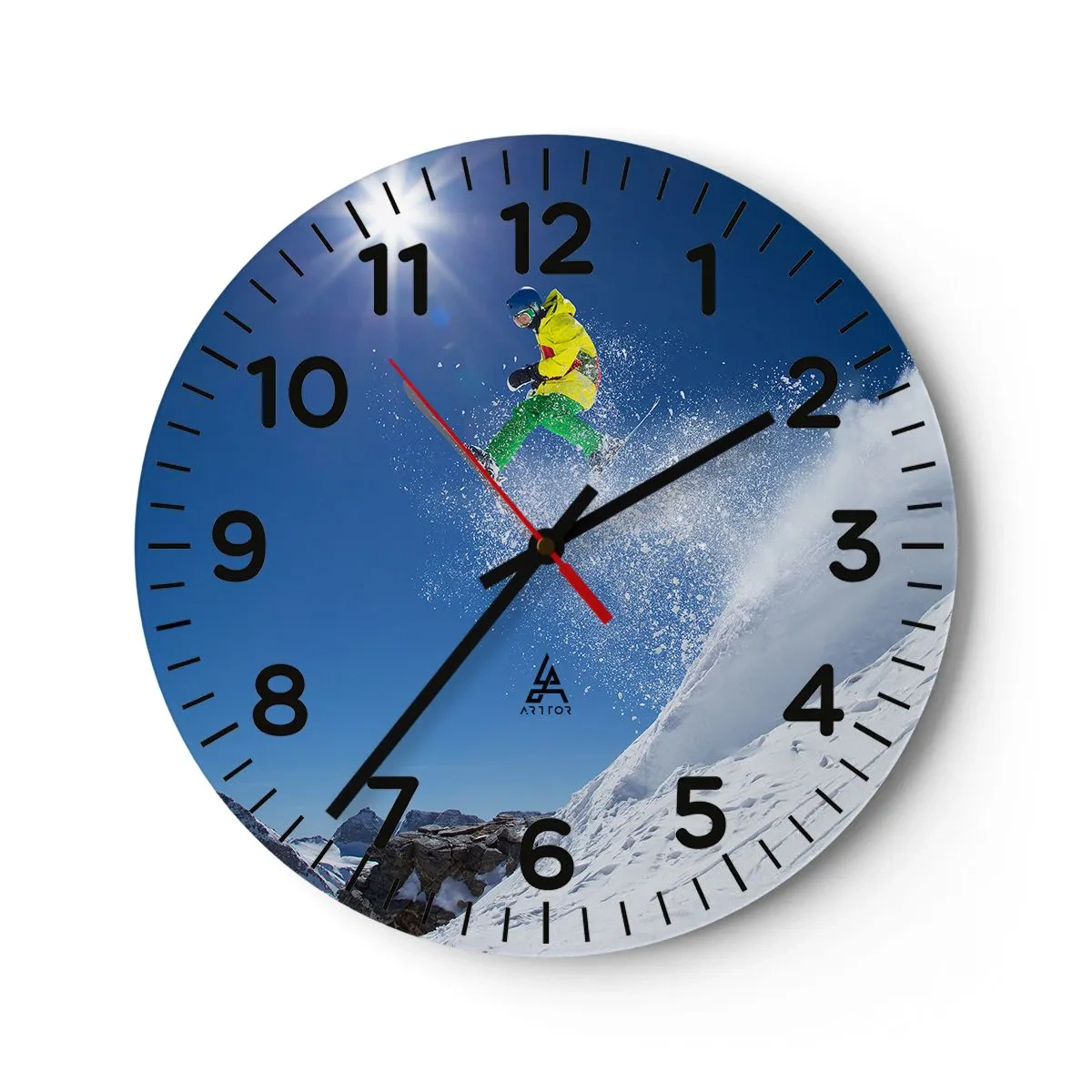 Wall clock - Clock on glass - Dancing with the Mountains - 40x40 cm