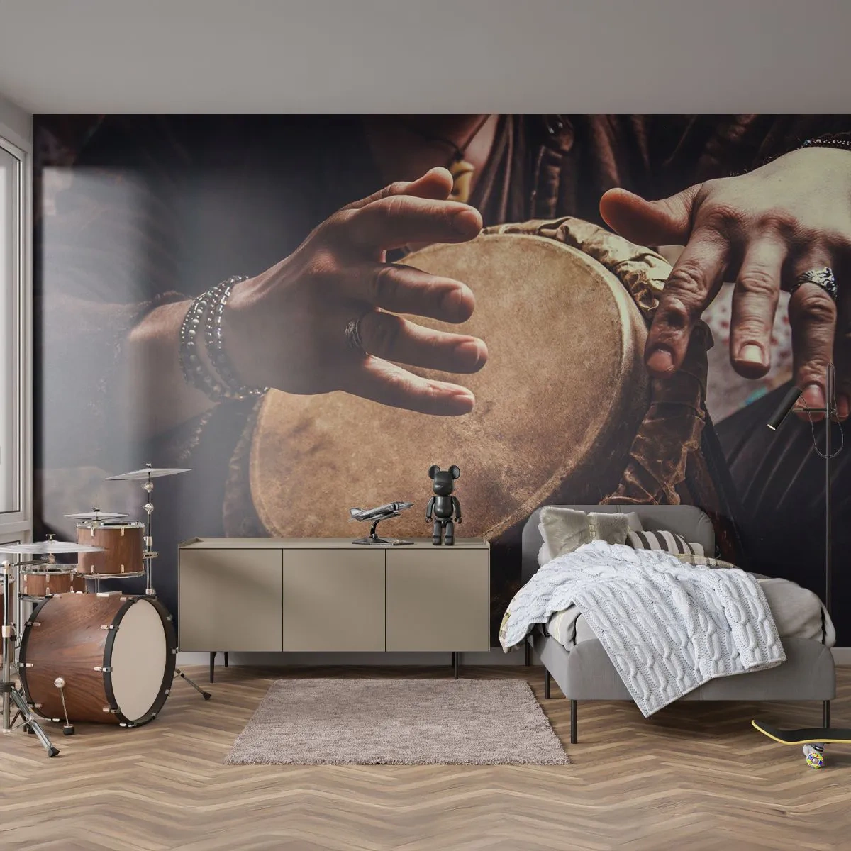 Photo Wallpaper Premium Canvas - In the Rhythm of the Heart - Drum Game, Africa, Music - 200x140 cm