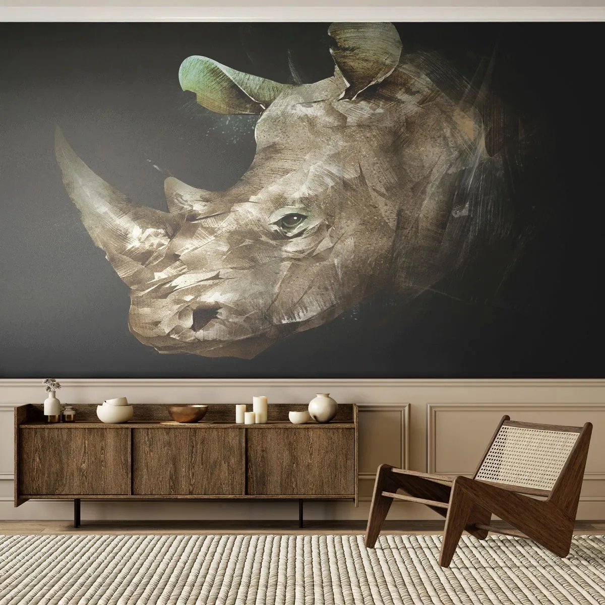 Self-Adhesive Photo Wallpaper Deluxe Sticker - Real Man Power - Abstraction, Rhinoceros, Animals - 250x175 cm