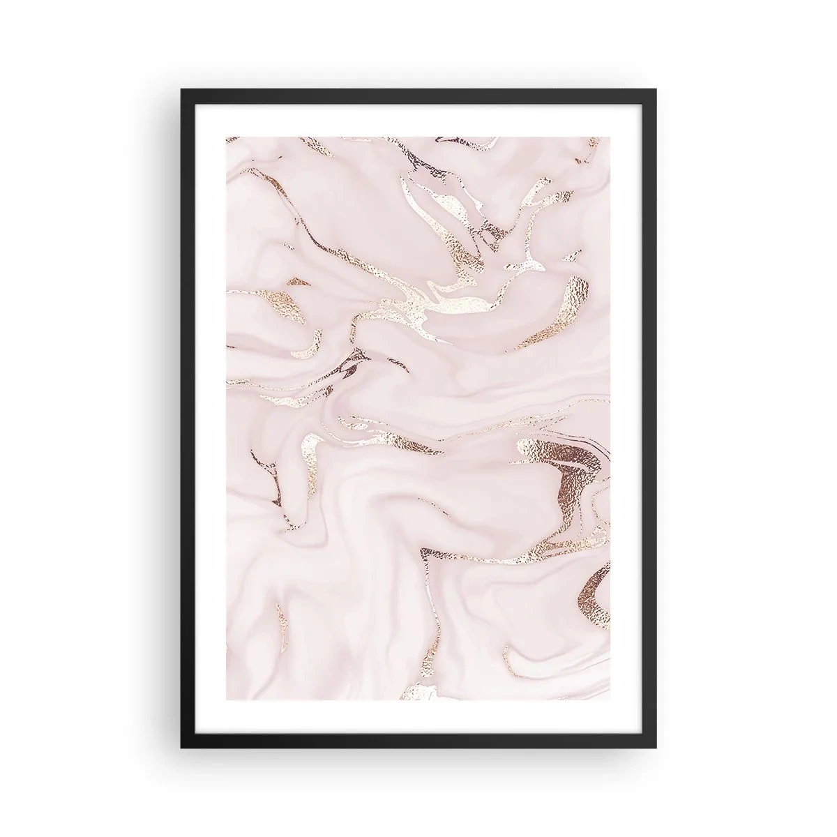Poster in black frame - Elegant marble pattern in shades of pink with gold accents - 50x70cm - In Pink - Modern wall decoration for the living room and bedroom ARTTOR