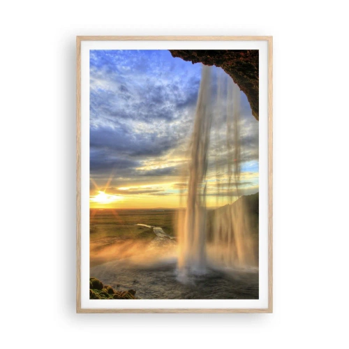Poster in light oak frame - World behind Raindrops - 70x100 cm