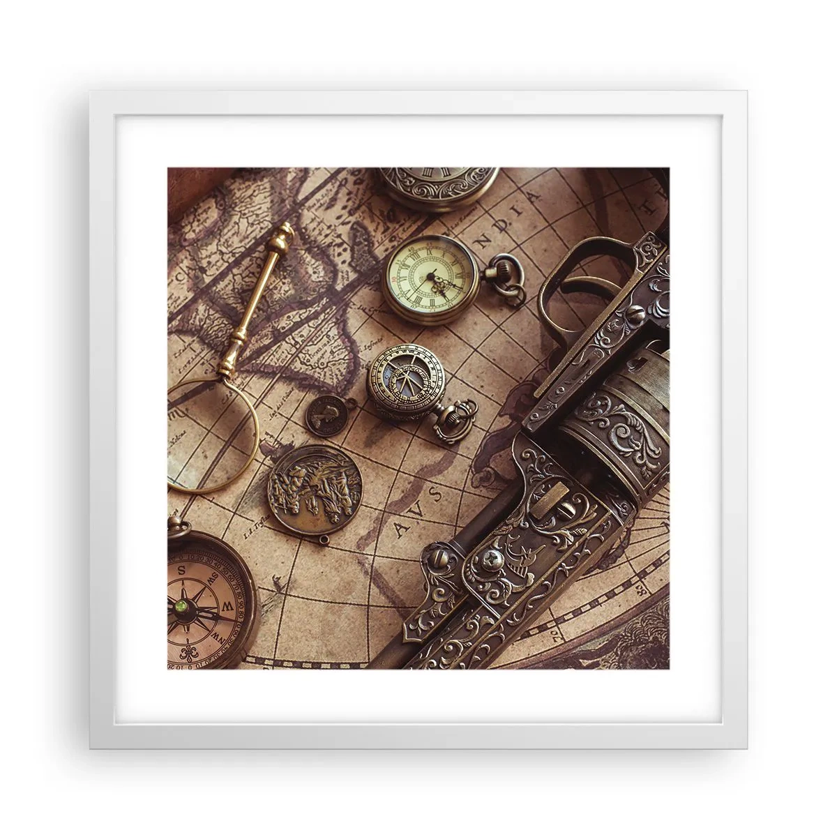 Poster in white frmae - Adventure Calls - 40x40 cm