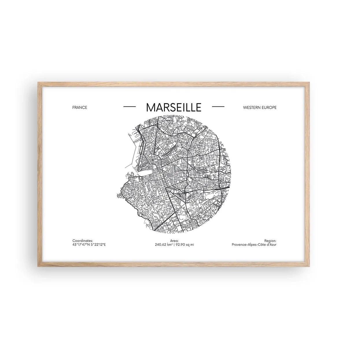 Poster in light oak frame - Anatomy of Marseille - 91x61 cm