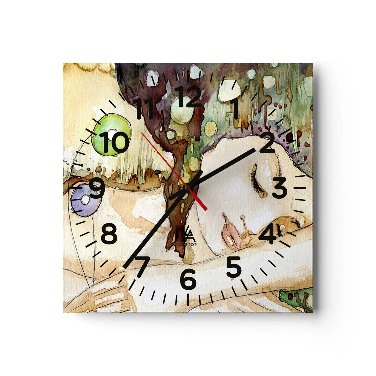 Wall clock - Clock on glass - Emerald and Violet Dream - 30x30 cm