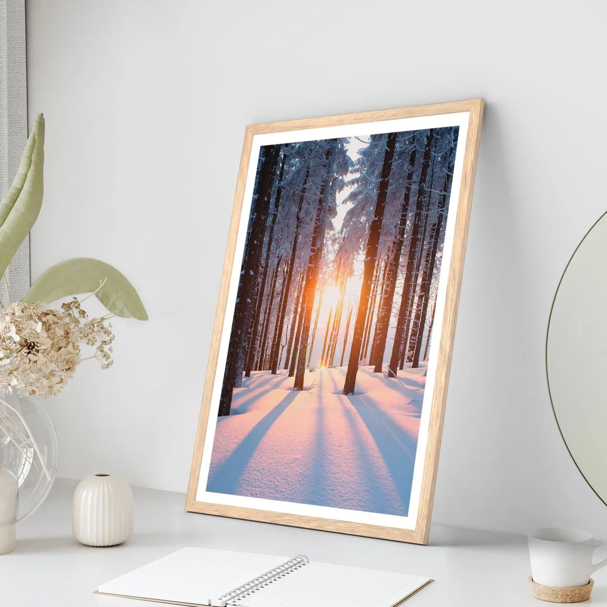 Poster in light oak frame - Clearly Black on White - 50x70 cm