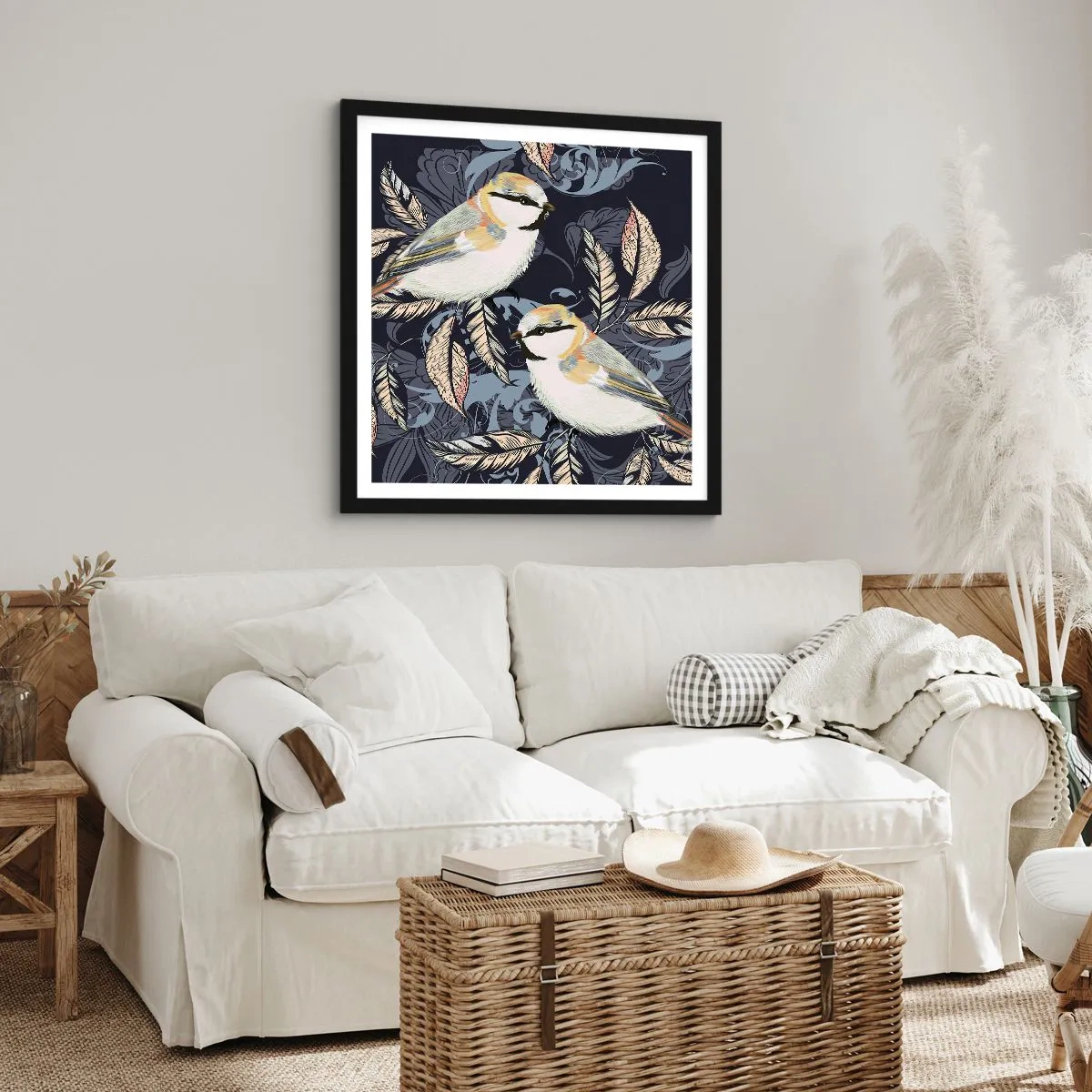 Poster in black frame - Blue and Yellow Chirp - 60x60 cm